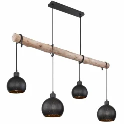 Lampes Dorées-Luminaires Globo Lighting Suspension Globo ADAJA Bois clair, Noir, 4 lumières