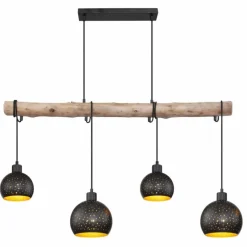 Lampes Dorées-Luminaires Globo Lighting Suspension Globo ADAJA Bois clair, Noir, 4 lumières