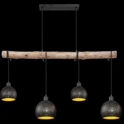 Lampes Dorées-Luminaires Globo Lighting Suspension Globo ADAJA Bois clair, Noir, 4 lumières