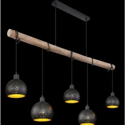 Luminaires Scandinaves-Luminaires Globo Lighting Suspension Globo ADAJA Bois clair, Noir, 5 lumières