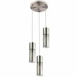 Suspension Verre Fumé-Luminaires Globo Lighting Suspension Globo ANNIKA Nickel mat, 3 lumières