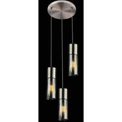Suspension Verre Fumé-Luminaires Globo Lighting Suspension Globo ANNIKA Nickel mat, 3 lumières