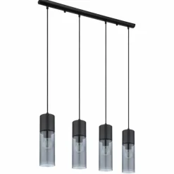 Suspension Verre Fumé-Luminaires Globo Lighting Suspension Globo ANNIKA Noir, 4 lumières