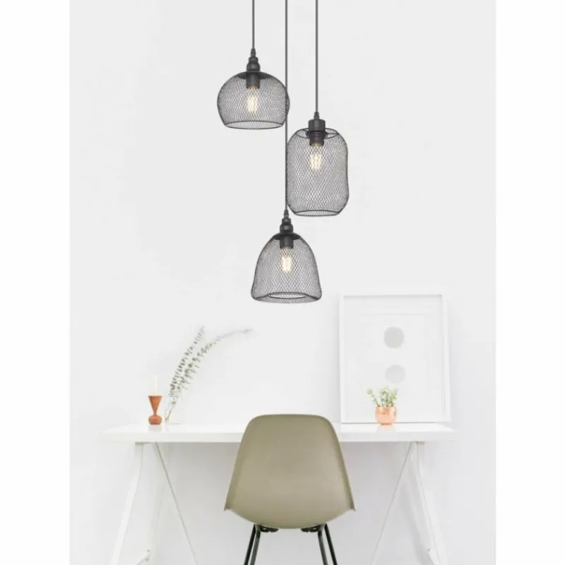 Lampes Industrielles-Luminaires Globo Lighting Suspension Globo ANYA Noir, 3 lumières