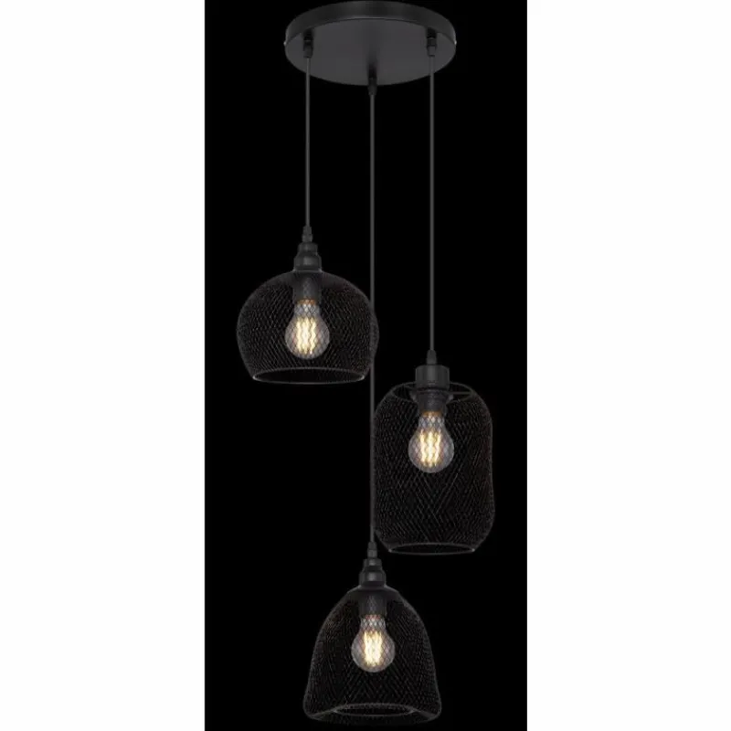 Lampes Industrielles-Luminaires Globo Lighting Suspension Globo ANYA Noir, 3 lumières