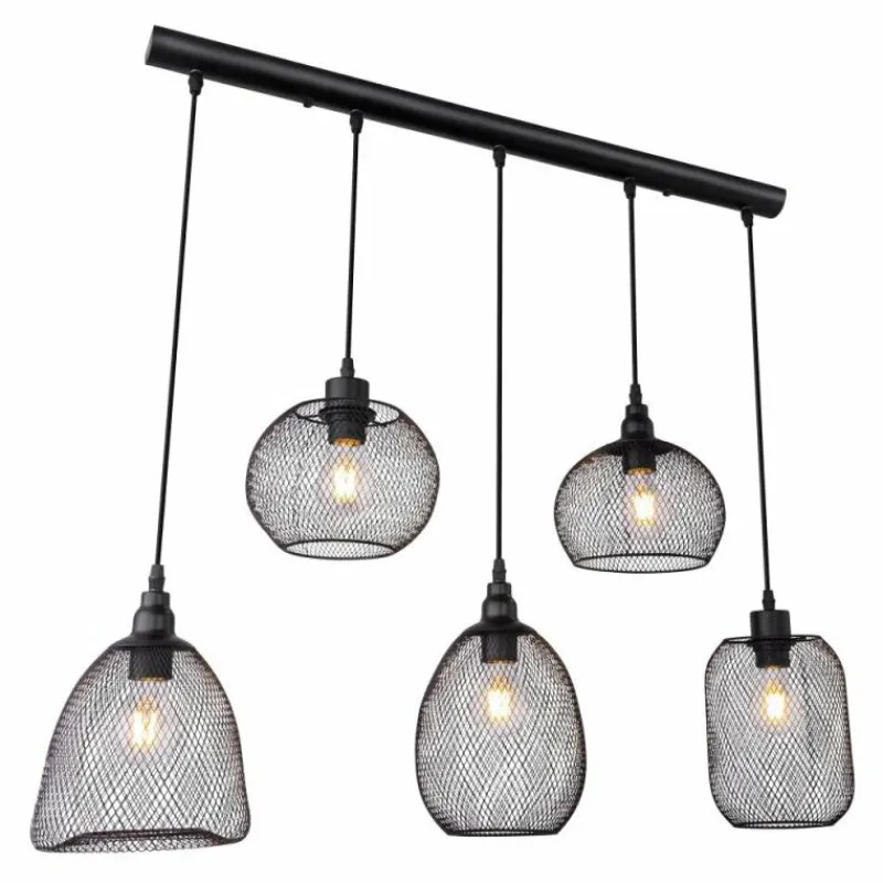 Lampes Industrielles-Luminaires Globo Lighting Suspension Globo ANYA Noir, 5 lumières