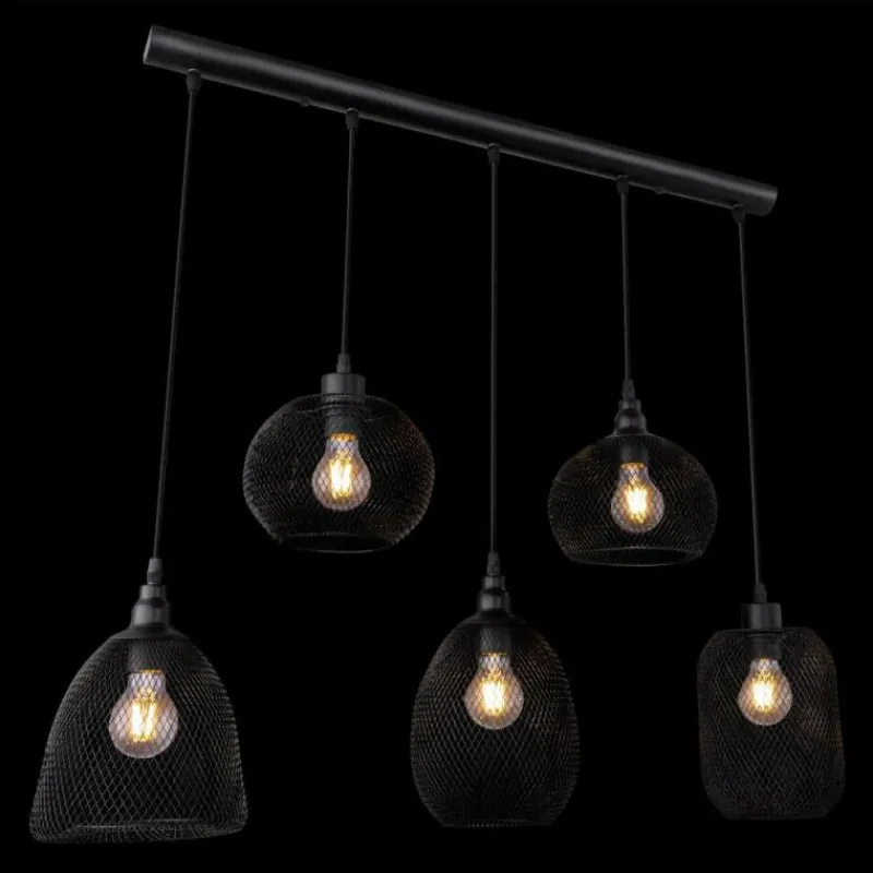 Lampes Industrielles-Luminaires Globo Lighting Suspension Globo ANYA Noir, 5 lumières