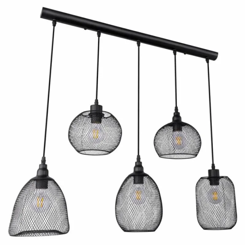 Lampes Industrielles-Luminaires Globo Lighting Suspension Globo ANYA Noir, 5 lumières