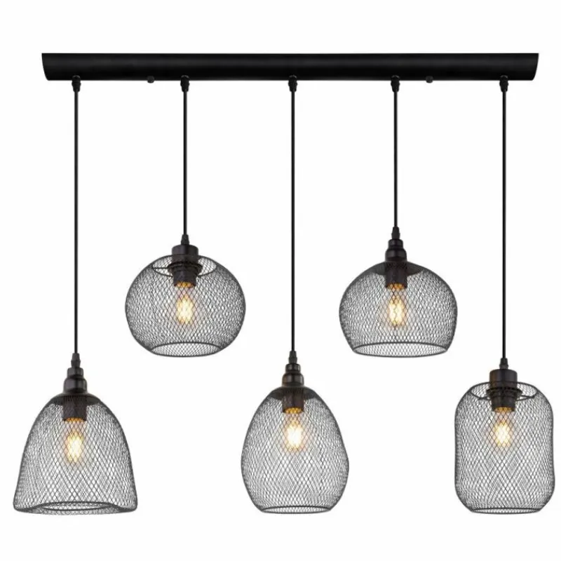 Lampes Industrielles-Luminaires Globo Lighting Suspension Globo ANYA Noir, 5 lumières