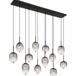 Suspension Verre Fumé-Luminaires Globo Lighting Suspension Globo ATTILA Noir, 12 lumières
