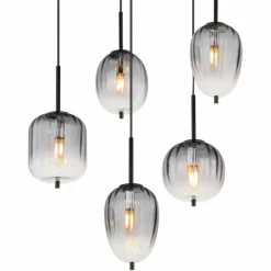 Suspension Verre Fumé-Luminaires Globo Lighting Suspension Globo ATTILA Noir, 12 lumières