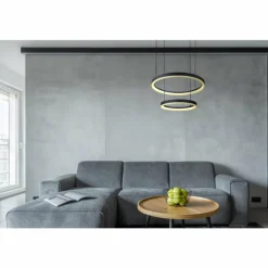 Luminaires Globo Lighting Suspension Globo AUGUSTO LED Or, Noir, 2 lumières, Télécommandes, Changeur de couleurs