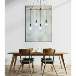 Luminaires Scandinaves-Luminaires Globo Lighting Suspension Globo AUSTON Bois clair, Noir, 4 lumières