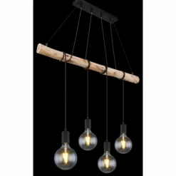 Luminaires Scandinaves-Luminaires Globo Lighting Suspension Globo AUSTON Bois clair, Noir, 4 lumières