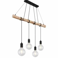 Luminaires Scandinaves-Luminaires Globo Lighting Suspension Globo AUSTON Bois clair, Noir, 4 lumières