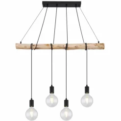 Luminaires Scandinaves-Luminaires Globo Lighting Suspension Globo AUSTON Bois clair, Noir, 4 lumières