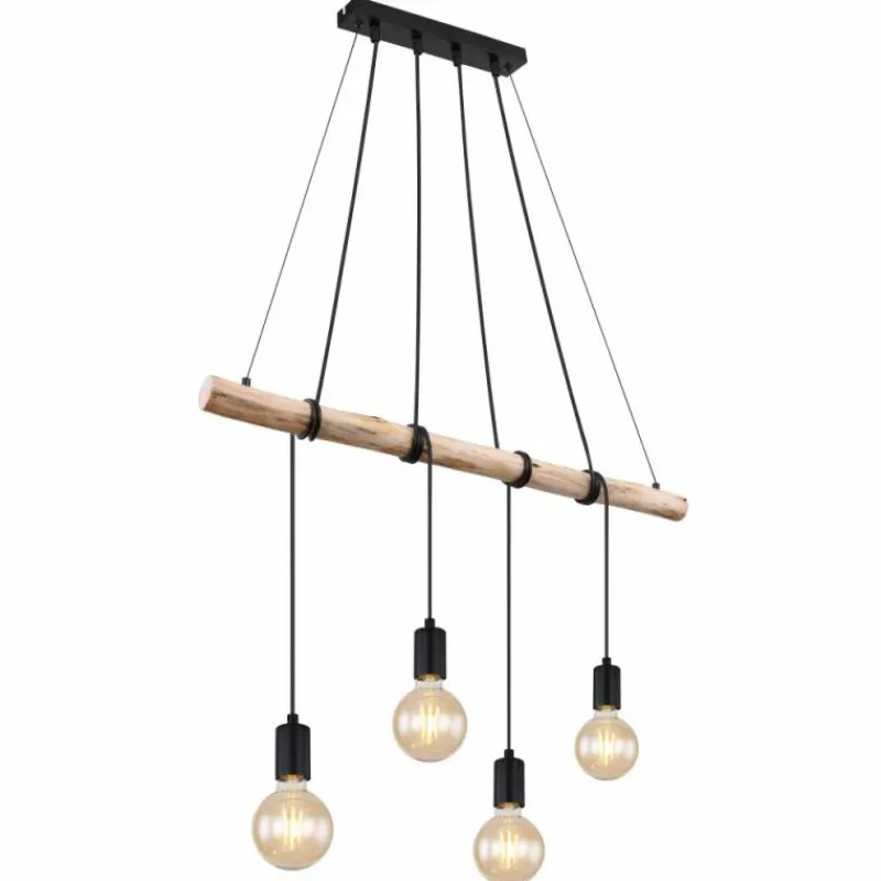 Style Boho-Chic-Luminaires Globo Lighting Suspension Globo AUSTON Bois clair, Noir, 4 lumières