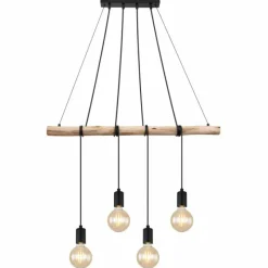 Style Boho-Chic-Luminaires Globo Lighting Suspension Globo AUSTON Bois clair, Noir, 4 lumières