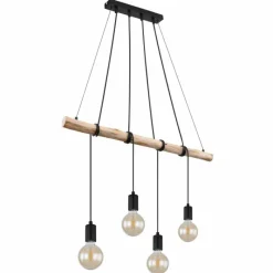 Style Boho-Chic-Luminaires Globo Lighting Suspension Globo AUSTON Bois clair, Noir, 4 lumières