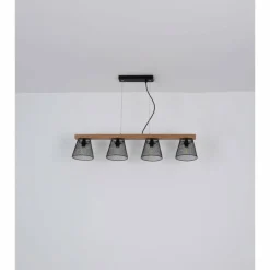 Luminaires Rustiques-Luminaires Globo Lighting Suspension Globo BASCHI Bois foncé, Noir, 4 lumières