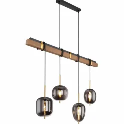 Suspension Verre Fumé-Luminaires Globo Lighting Suspension Globo BLACKY Bois foncé, Noir, 4 lumières