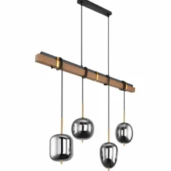 Suspension Verre Fumé-Luminaires Globo Lighting Suspension Globo BLACKY Bois foncé, Noir, 4 lumières