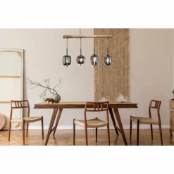 Suspension Verre Fumé-Luminaires Globo Lighting Suspension Globo BLACKY Bois foncé, Noir, 4 lumières