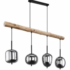Suspension Verre Fumé-Luminaires Globo Lighting Suspension Globo BLACKY Bois foncé, Noir, 4 lumières