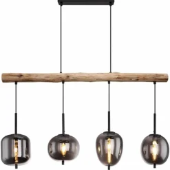 Suspension Verre Fumé-Luminaires Globo Lighting Suspension Globo BLACKY Bois foncé, Noir, 4 lumières