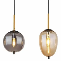 Suspension Verre Fumé-Luminaires Globo Lighting Suspension Globo BLACKY Laiton, Noir, 4 lumières