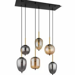 Suspension Verre Fumé-Luminaires Globo Lighting Suspension Globo BLACKY Laiton, Noir, 6 lumières