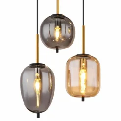 Suspension Verre Fumé-Luminaires Globo Lighting Suspension Globo BLACKY Laiton, Noir, 6 lumières