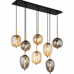 Suspension Verre Fumé-Luminaires Globo Lighting Suspension Globo BLACKY Laiton, Noir, 8 lumières