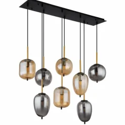 Suspension Verre Fumé-Luminaires Globo Lighting Suspension Globo BLACKY Laiton, Noir, 8 lumières