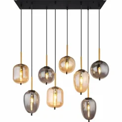 Suspension Verre Fumé-Luminaires Globo Lighting Suspension Globo BLACKY Laiton, Noir, 8 lumières