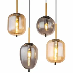 Suspension Verre Fumé-Luminaires Globo Lighting Suspension Globo BLACKY Laiton, Noir, 8 lumières