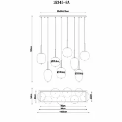 Suspension Verre Fumé-Luminaires Globo Lighting Suspension Globo BLACKY Laiton, Noir, 8 lumières