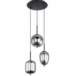 Suspension Verre Fumé-Luminaires Globo Lighting Suspension Globo BLACKY Noir, 3 lumières