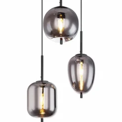 Suspension Verre Fumé-Luminaires Globo Lighting Suspension Globo BLACKY Noir, 3 lumières