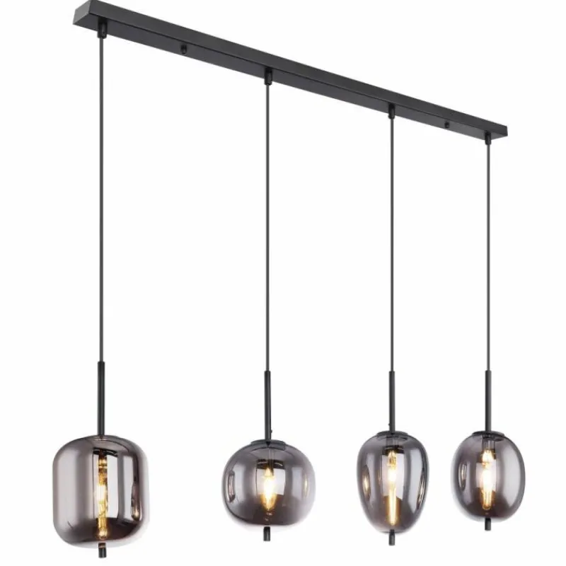 Suspension Verre Fumé-Luminaires Globo Lighting Suspension Globo BLACKY Noir, 4 lumières