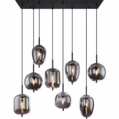 Suspension Verre Fumé-Luminaires Globo Lighting Suspension Globo BLACKY Noir, 8 lumières