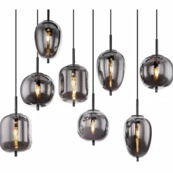 Suspension Verre Fumé-Luminaires Globo Lighting Suspension Globo BLACKY Noir, 8 lumières