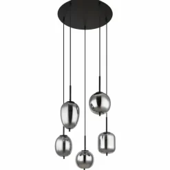 Suspension Verre Fumé-Luminaires Globo Lighting Suspension Globo BLACKY Noir, 5 lumières