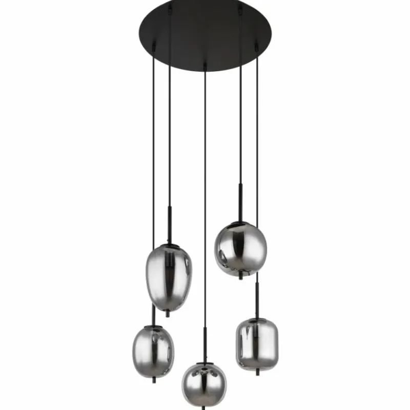 Suspension Verre Fumé-Luminaires Globo Lighting Suspension Globo BLACKY Noir, 5 lumières