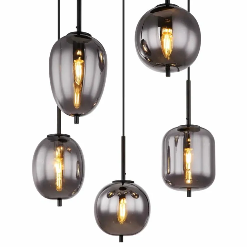 Suspension Verre Fumé-Luminaires Globo Lighting Suspension Globo BLACKY Noir, 5 lumières