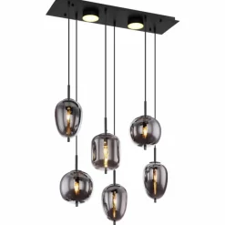 Suspension Verre Fumé-Luminaires Globo Lighting Suspension Globo BLACKY Noir, 6 lumières