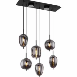Suspension Verre Fumé-Luminaires Globo Lighting Suspension Globo BLACKY Noir, 6 lumières