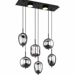 Suspension Verre Fumé-Luminaires Globo Lighting Suspension Globo BLACKY Noir, 6 lumières