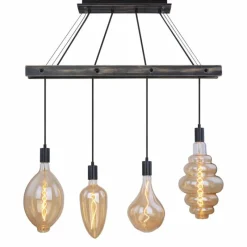 Lampes Industrielles-Luminaires Globo Lighting Suspension Globo CANESO Noir, 4 lumières