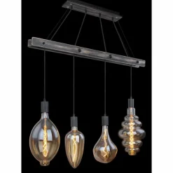 Lampes Industrielles-Luminaires Globo Lighting Suspension Globo CANESO Noir, 4 lumières
